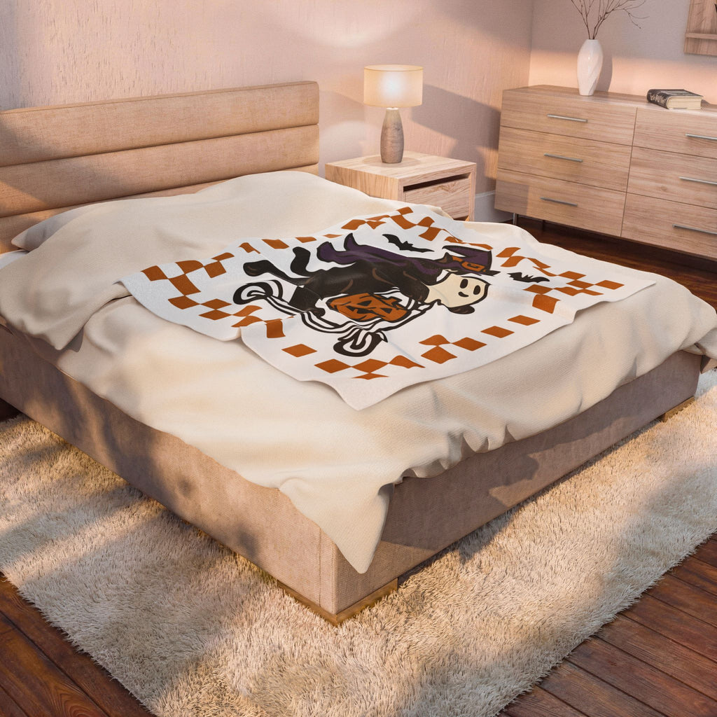 Witch Kitty Design Blanket Cat Holiday Gift Women Cute Blanket Cat Lady Blanket Feline Fan Kawaii Blanket Halloween Graphic Vintage Jack-O-Lantern