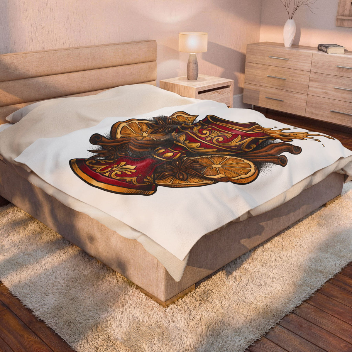 Hot Spiced Drink Holiday Yuletide Gift Farmhouse Mulled Wine Christmas Fan Rustic Winter Outline Blanket