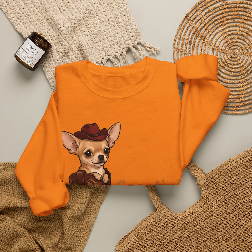 Chihuahua Cowboy Sweatshirt Dog Country Gift Women Hand Drawn Sweatshirt Puppy Sweatshirt Dog Fan Illustrated Sweatshirt Country Graphic Rustic Cowboy Boot