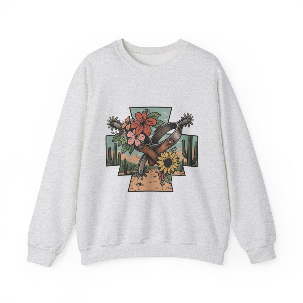 Leather Spurs Sweatshirt Cowgirl Garden Gift Women Tribal Sweatshirt Rowels Sweatshirt Cowboy Fan Primitive Sweatshirt Gardening Graphic Sketch Desert Plants