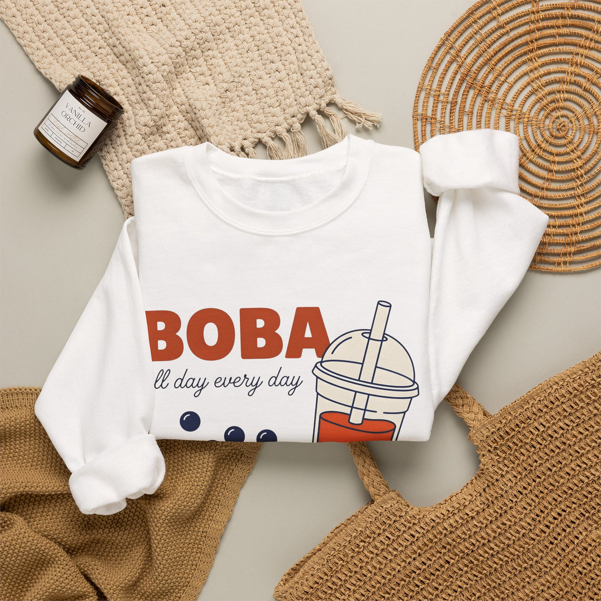 Tapioca Tea Sweatshirt Boba Dessert Gift Women Hand Drawn Sweatshirt Bubble Tea Sweatshirt Boba Fan Hand Drawn Sweatshirt Sweet Graphic Line Art Carp Sweatshirt