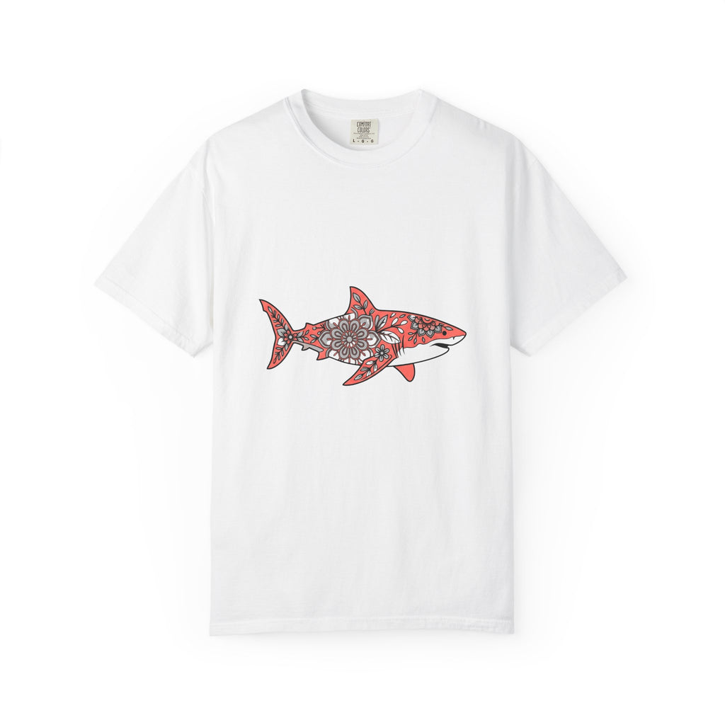 Tropical Shark T-Shirt Boho Chic Aquatic Gift Women Ethnic T-Shirt Shark T-Shirt Bohemian Fan Tribal T-Shirt Marine Graphic Ink Ornament T-Shirt