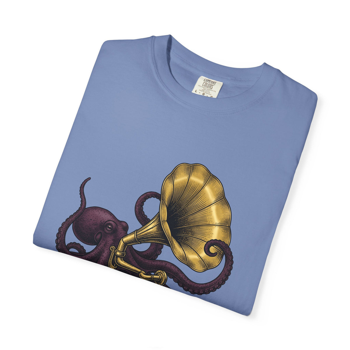 Octopus Phonograph T-Shirt Animal Sound Gift Women Classic T-Shirt Gramophone T-Shirt Pet Fan Retro T-Shirt Audio Graphic Doodle Music Player