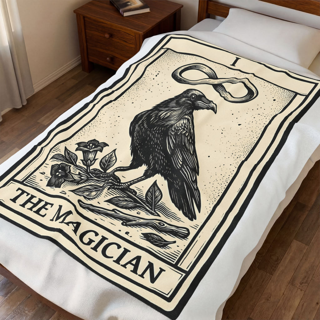 Raven Tarot Deck Blanket Boho Chic Occult Gift Women Old School Blanket Tarot Card Blanket Bohemian Fan Vintage Blanket Mystical Graphic Enchanted