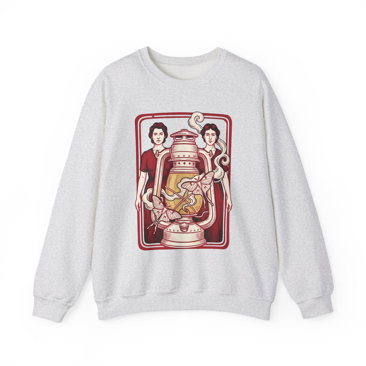 Vintage Lantern Sweatshirt Boho Chic Mystical Gift Women Gothic Sweatshirt Lamp Sweatshirt Bohemian Enthusiast Dark Sweatshirt Occult Graphic Hand Drawn Moth
