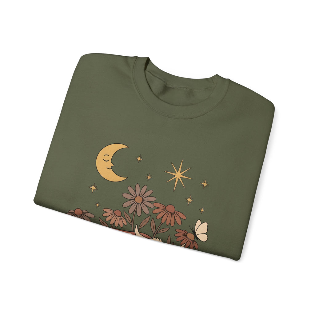 Sleeping Cow Sweatshirt Cowgirl Western Gift Women Boho Sweatshirt Cow Sweatshirt Rancher Fan Hippie Sweatshirt Rodeo Graphic Vintage Wildflowers Sweatshirt