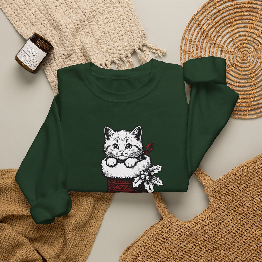 Kitten Stocking Sweatshirt Cat Christmas Gift Women Vintage Sweatshirt Christmas Stocking Sweatshirt Cat Fan Retro Sweatshirt Winter Graphic