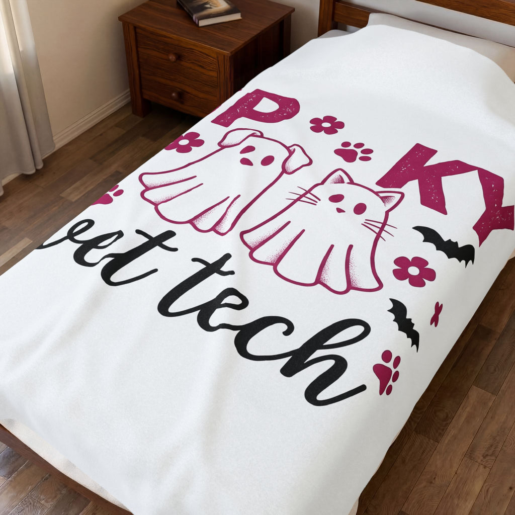 Spooky Dog Cat Blanket Vet Tech Holiday Gift Women Adorable Blanket Halloween Cat Blanket Veterinary Technician Fan Cute Blanket Christmas Graphic
