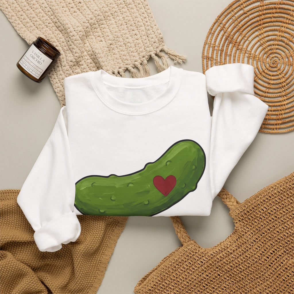 Pickle Illustration Sweatshirt Funny Gastronomy Gift Women Doodle Sweatshirt Dill Sweatshirt Humor Fan Cartoon Sweatshirt Food Graphic Outline Heart Shape