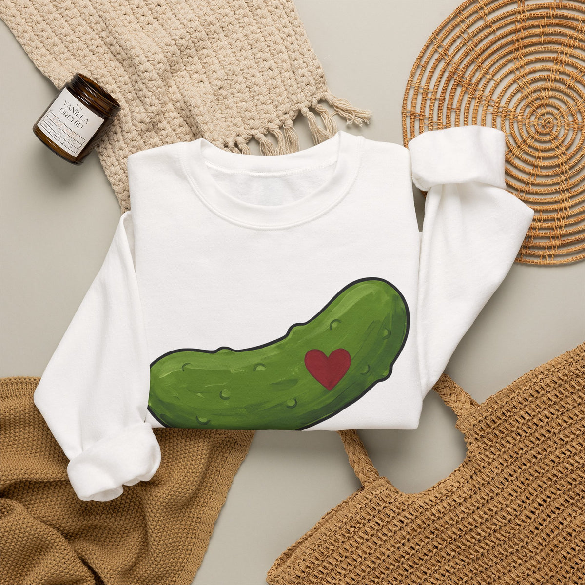Pickle Illustration Sweatshirt Funny Gastronomy Gift Women Doodle Sweatshirt Dill Sweatshirt Humor Fan Cartoon Sweatshirt Food Graphic Outline Heart Shape