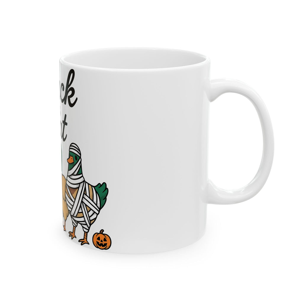 Duck Attire Mug Halloween Pets Gift Women Animated Mug Duckling Mug Spooky Fan Cartoon Mug Animal Graphic Hand Drawn Jack O Lantern