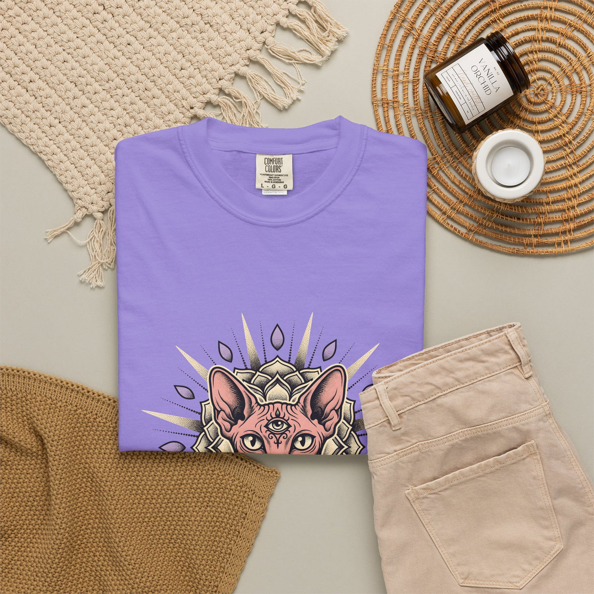 Sphynx Pet T-Shirt Cat Meditation Gift Women Tribal T-Shirt Hairless Cat T-Shirt Cat Fan Tribalism T-Shirt Mindfulness Graphic Etched Circle Design