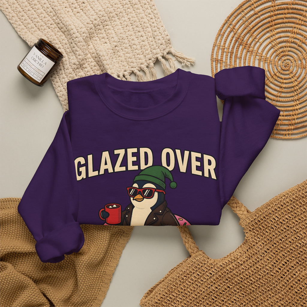 Penguin Treat Sweatshirt Christmas Funny Gift Women Sketch Sweatshirt Penguin Snack Sweatshirt Xmas Fan Doodle Sweatshirt Humor Graphic Hand Drawn Tea Cup