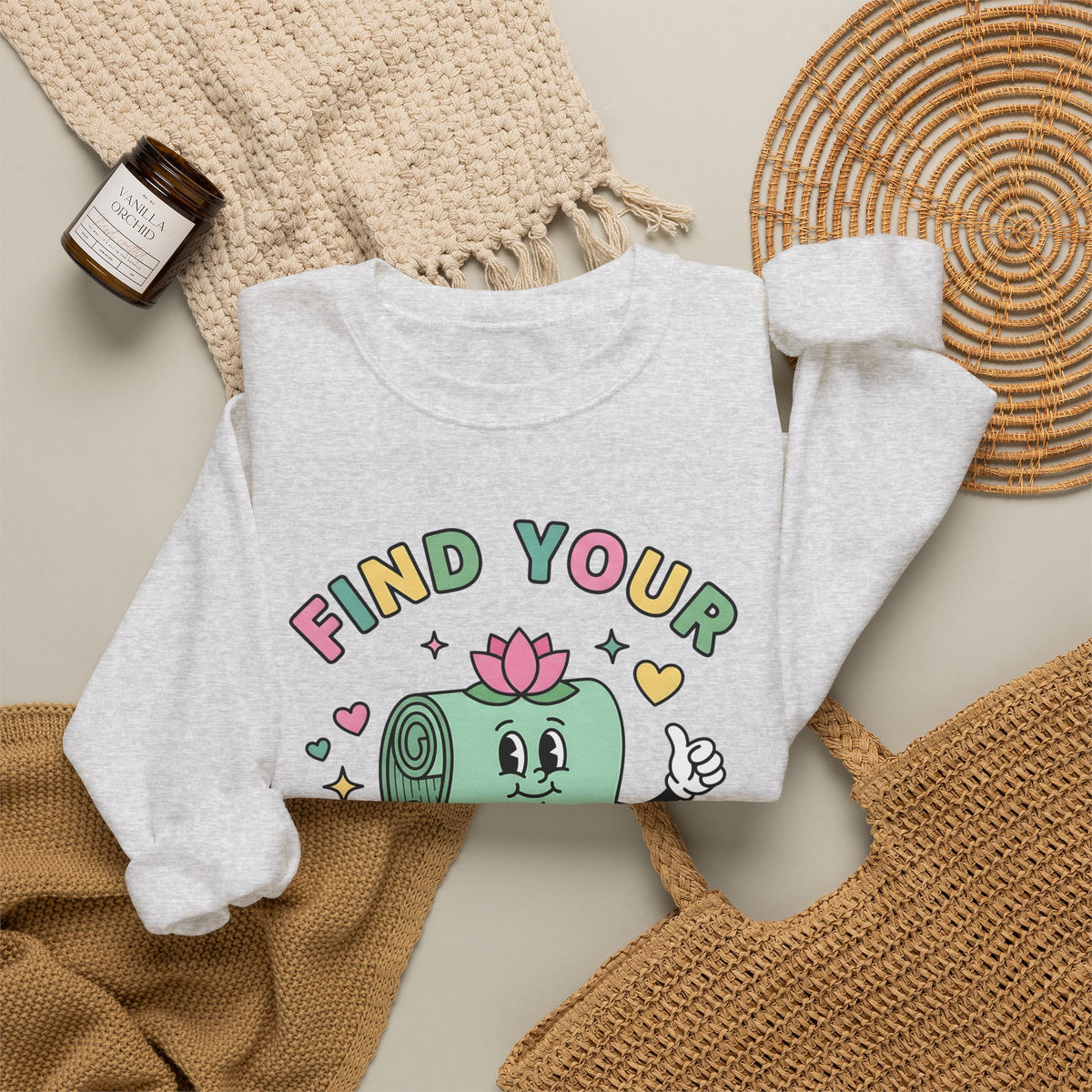 Workout Mat Design Sweatshirt Yoga Relaxation Gift Women Doodle Sweatshirt Exercise Mat Sweatshirt Yoga Enthusiast Hand Drawn Sweatshirt Calming Illustration