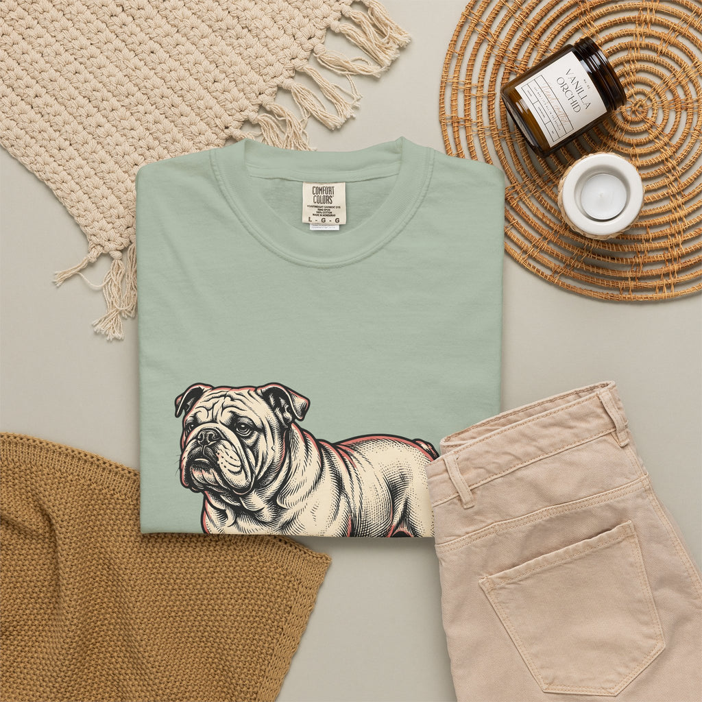 Bulldog Dog T-Shirt Dog Pets Gift Women Vintage T-Shirt Bulldog T-Shirt Dog Fan Bulldog T-Shirt Animal Graphic Hand Drawn Grass T-Shirt