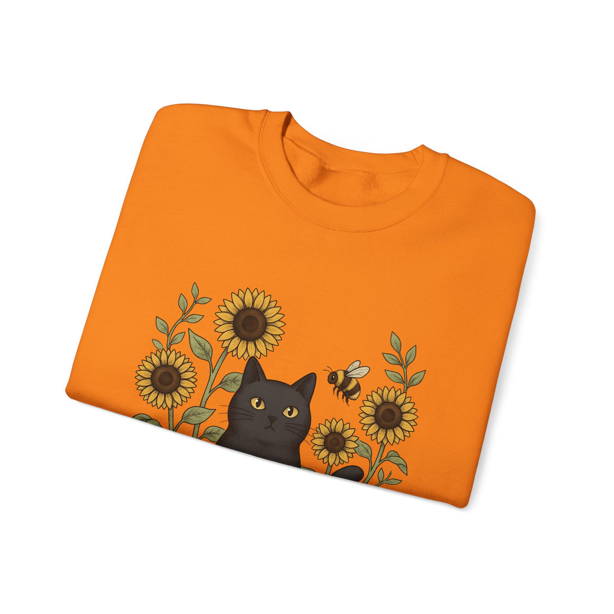 Dark Cat Sweatshirt Boho Chic Garden Gift Women Line Art Sweatshirt Black Cat Sweatshirt Bohemian Fan Minimalist Sweatshirt Gardening Graphic Cartoon Yellow