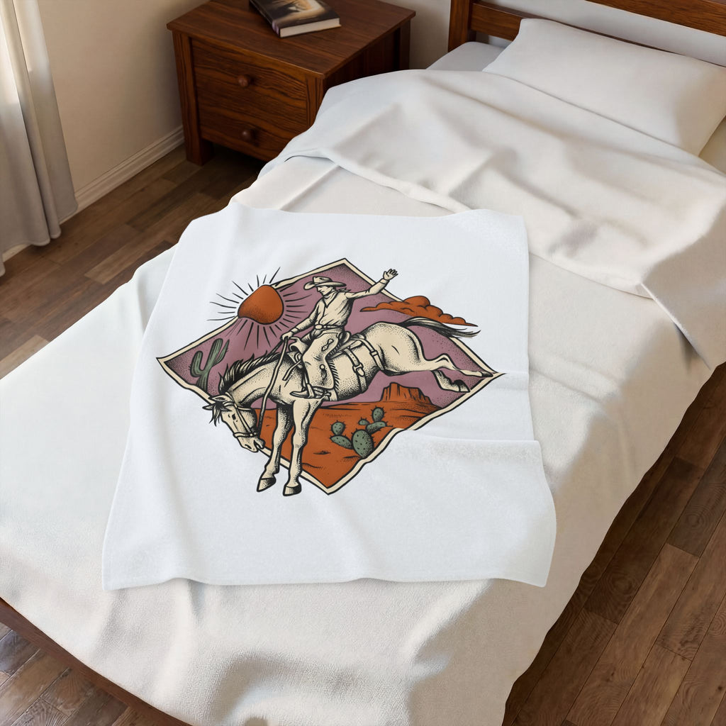 Bronc Rider Blanket Cowgirl Ranch Gift Women Sketch Blanket Rough Rider Blanket Cowboy Fan Rodeo Blanket Farm Graphic Tribal Desert Plant Blanket