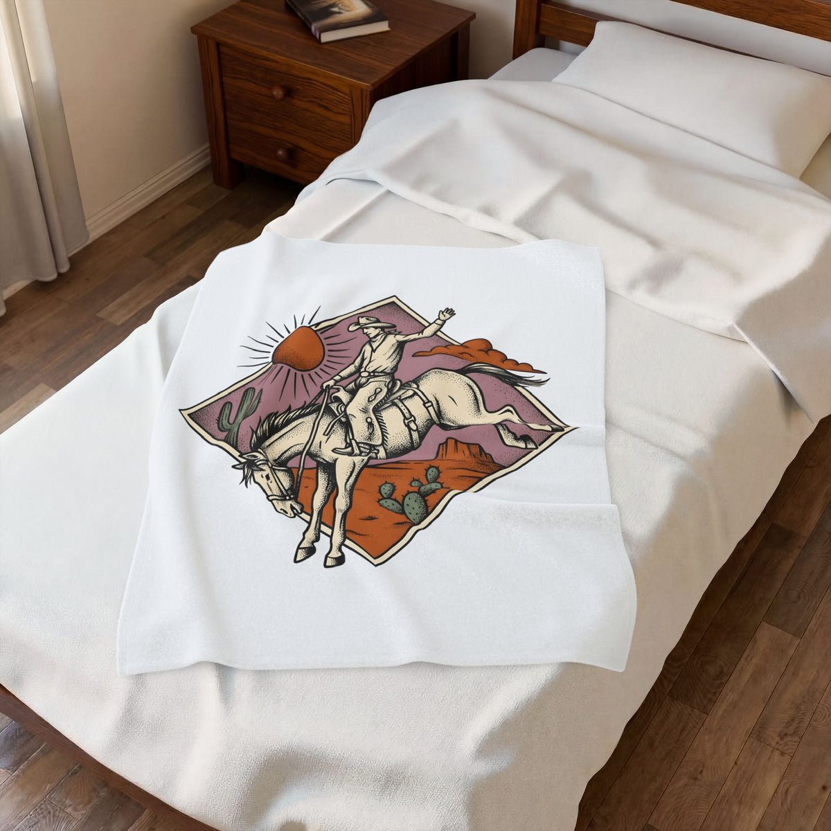 Bronc Rider Blanket Cowgirl Ranch Gift Women Sketch Blanket Rough Rider Blanket Cowboy Fan Rodeo Blanket Farm Graphic Tribal Desert Plant Blanket