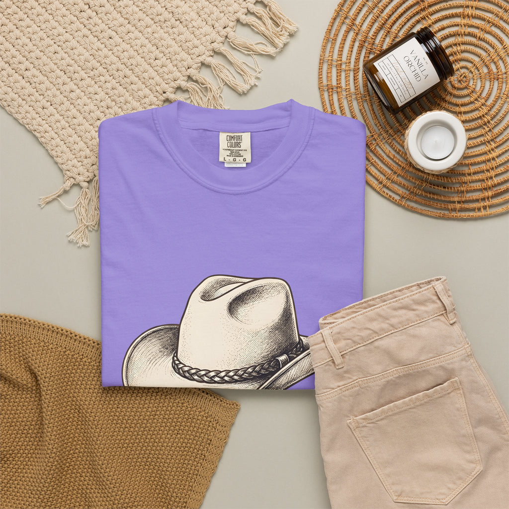 Stetson Hat Cowgirl Rodeo Gift Hand Drawn Cowboy Hat Cowgirl Fan Illustrated Rodeo Cartoon T-Shirt