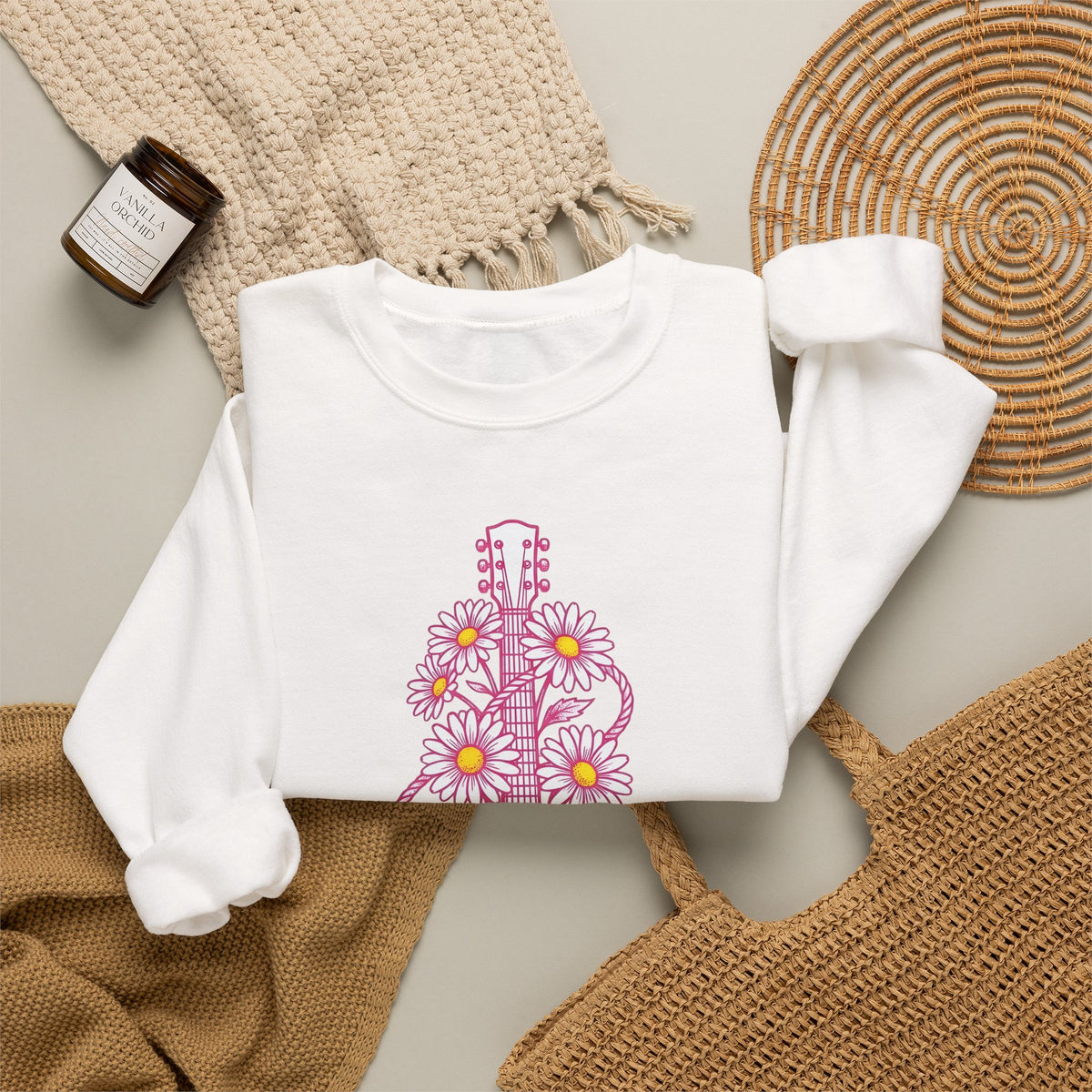 Guitar Bouquet Sweatshirt Cowgirl Cowboy Gift Women Rustic Sweatshirt Flower Arrangement Sweatshirt Rodeo Fan Country Sweatshirt Cowpoke Graphic Retro Twine