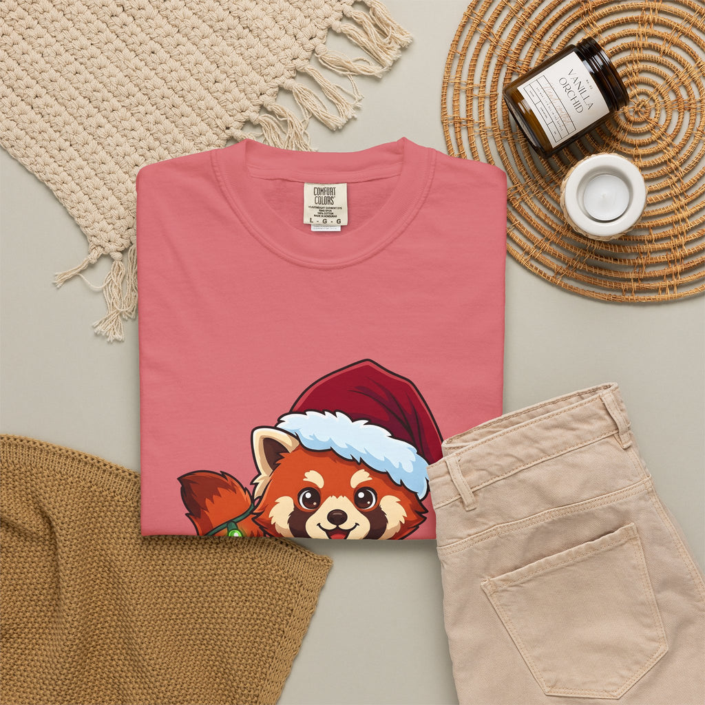 Red Panda Animals Festive Gift Chibi Panda Wildlife Fan Cartoon Holiday Animated Xmas Lights T-Shirt