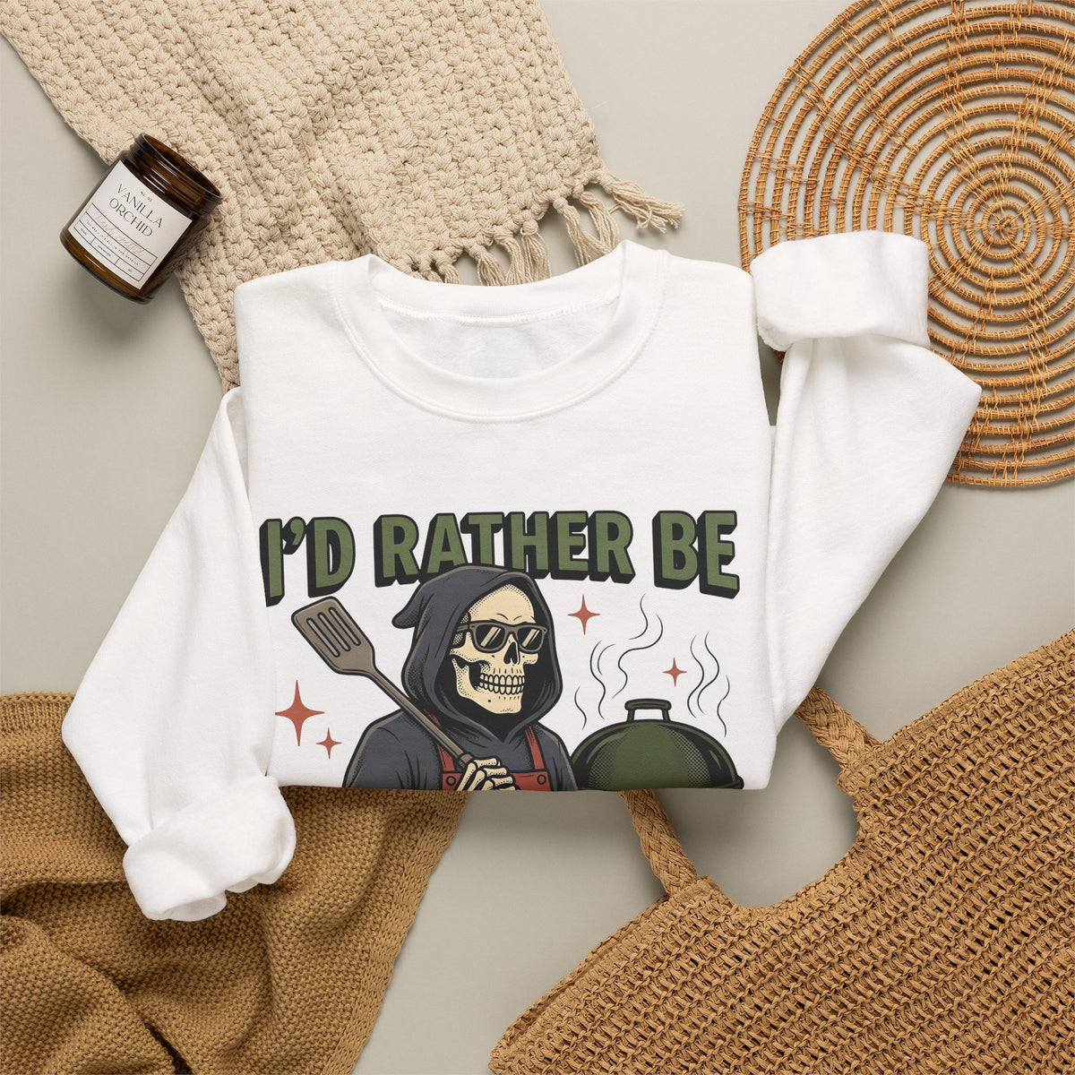 Skull Cook Sweatshirt Grilling Joke Gift Women Comic Sweatshirt Skeleton Sweatshirt Barbecue Fan Cartoon Sweatshirt Pun Graphic Retro Barbeque Sweatshirt
