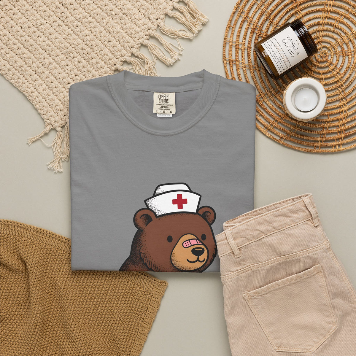 Nurse Bear T-Shirt Nurse Animal Gift Women Cute T-Shirt Teddy Bear T-Shirt Nursing Enthusiast Kawaii T-Shirt Creature Graphic Cartoon Nurse Hat