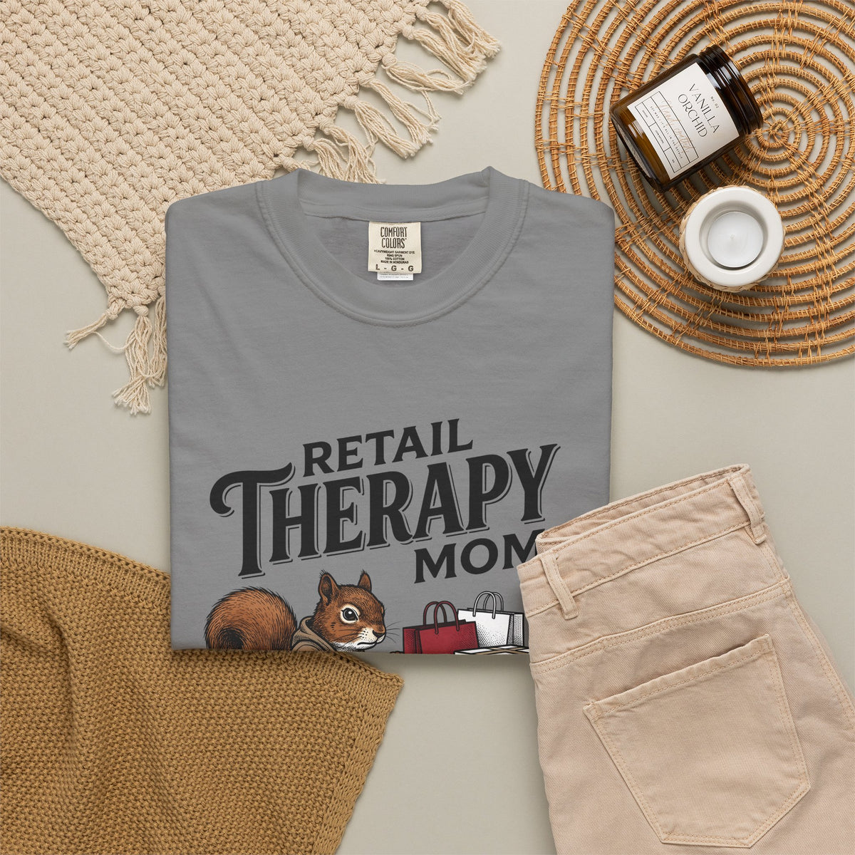 Squirrel Cart T-Shirt Moms Retail Gift Women Hand Drawn T-Shirt Shopping Cart T-Shirt Motherhood Fan Store Graphic Retail Design Line Art Tote