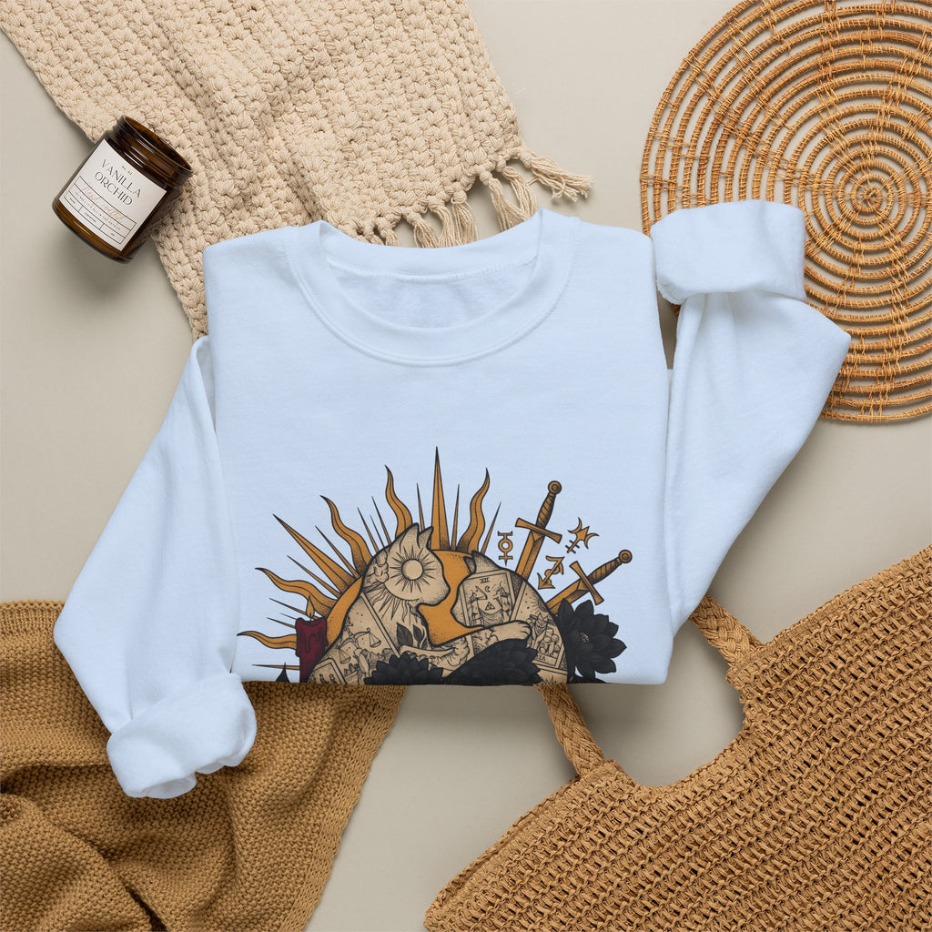Oracle Cat Sweatshirt Cat Magic Gift Women Ink Sweatshirt Kitty Cat Sweatshirt Feline Fan Tattoo Sweatshirt Mystical Graphic Classic Dark Blossoms Sweatshirt