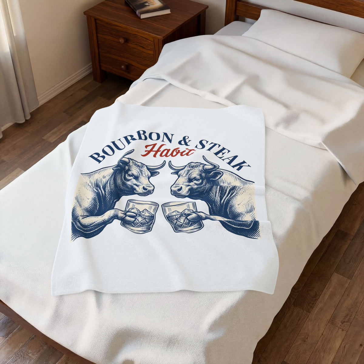 Bull Drinking Blanket Steak Bourbon Gift Women Vintage Blanket Ox Blanket Meat Fan Cowboy Graphic Blanket Retro Whiskey Glass Blanket