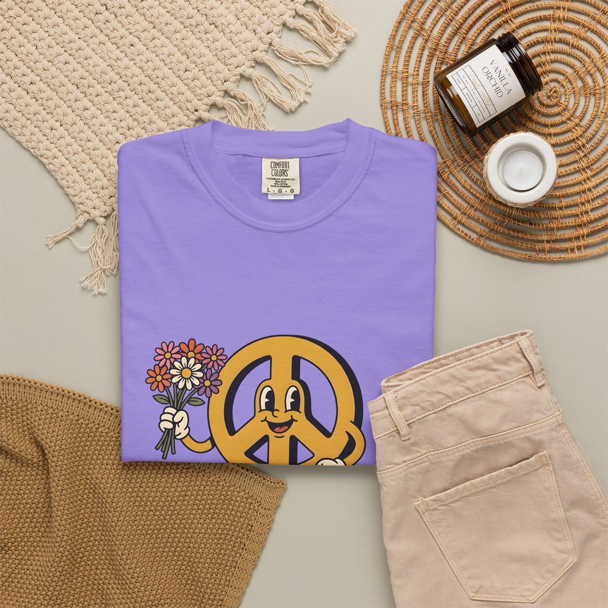 Peace Symbol Mascot T-Shirt Dog Festival Gift Women Animated T-Shirt Peace Sign T-Shirt Dog Fan Cartoon T-Shirt Rave Graphic Classic French Bulldog