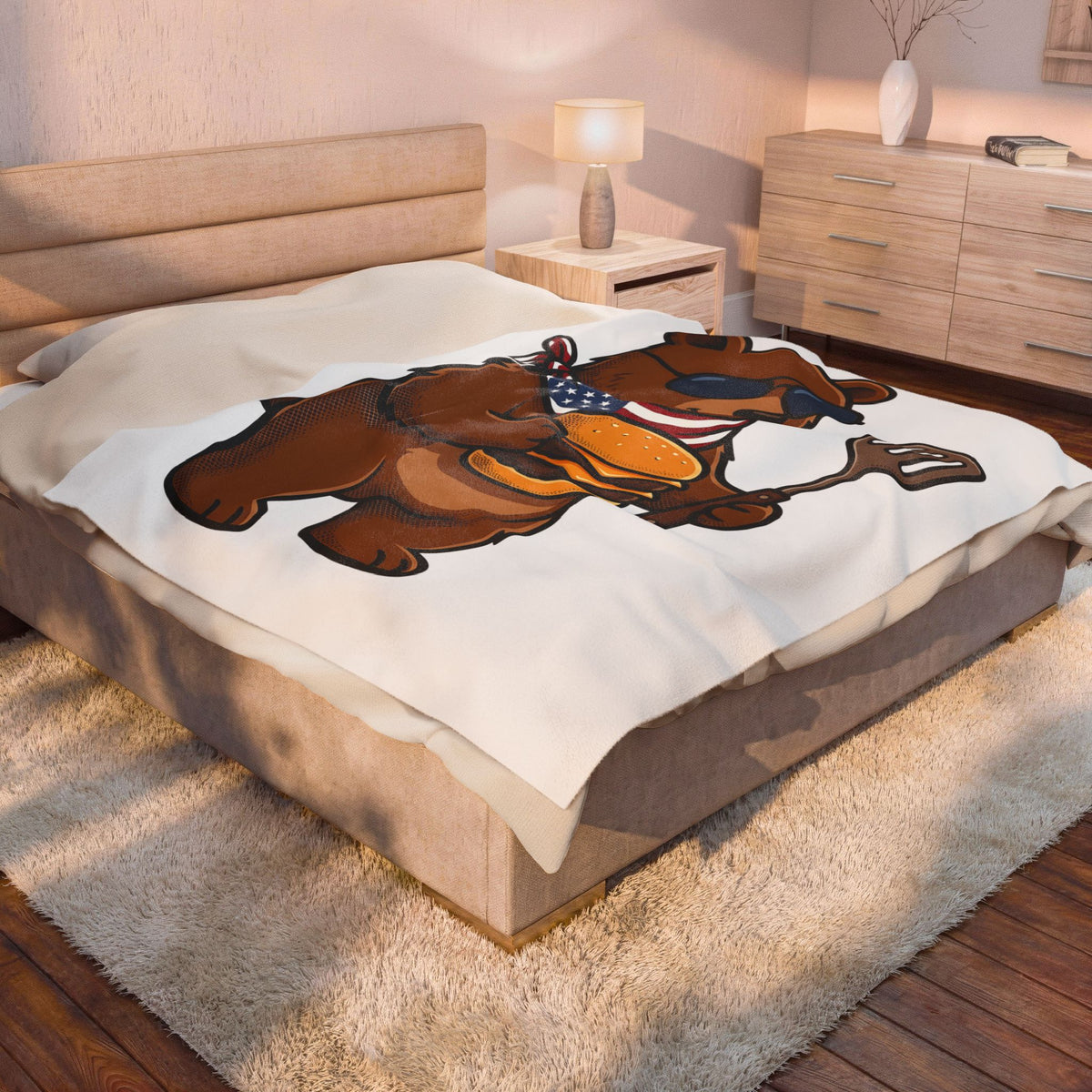 Bear Sandwich Blanket 4th Of July Grilling Gift Women Comic Blanket Sandwich Blanket Independence Fan Cartoon Blanket Barbecue Graphic Vintage