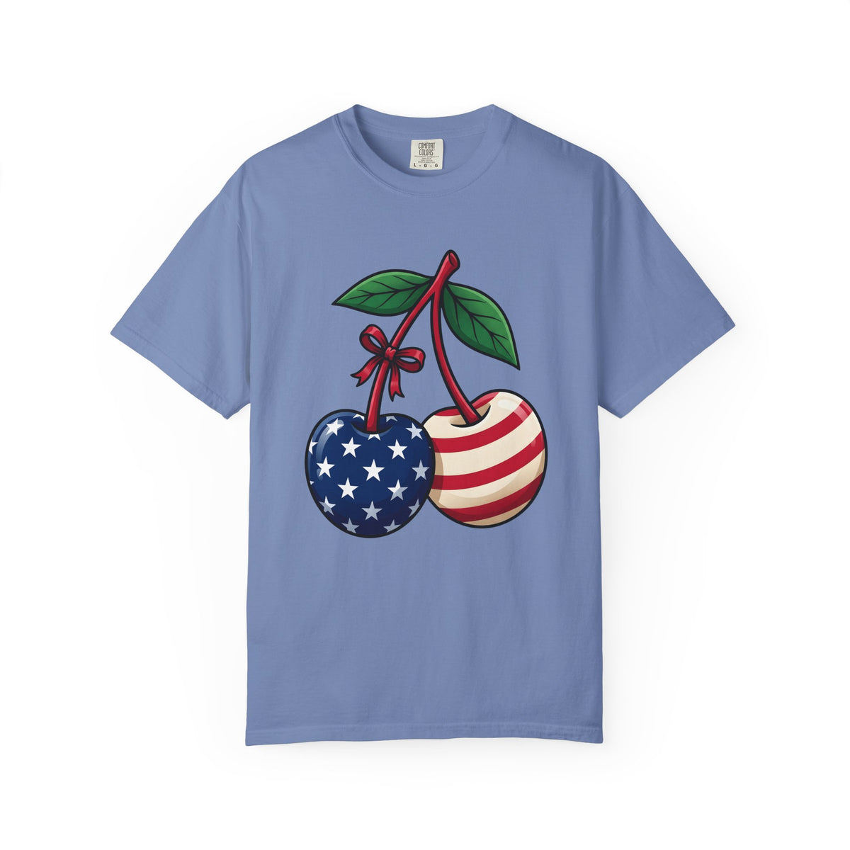 American Cherries 4Th Of July Beach Gift Comic Cherry Independence Day Fan Cartoon Coastal T-Shirt