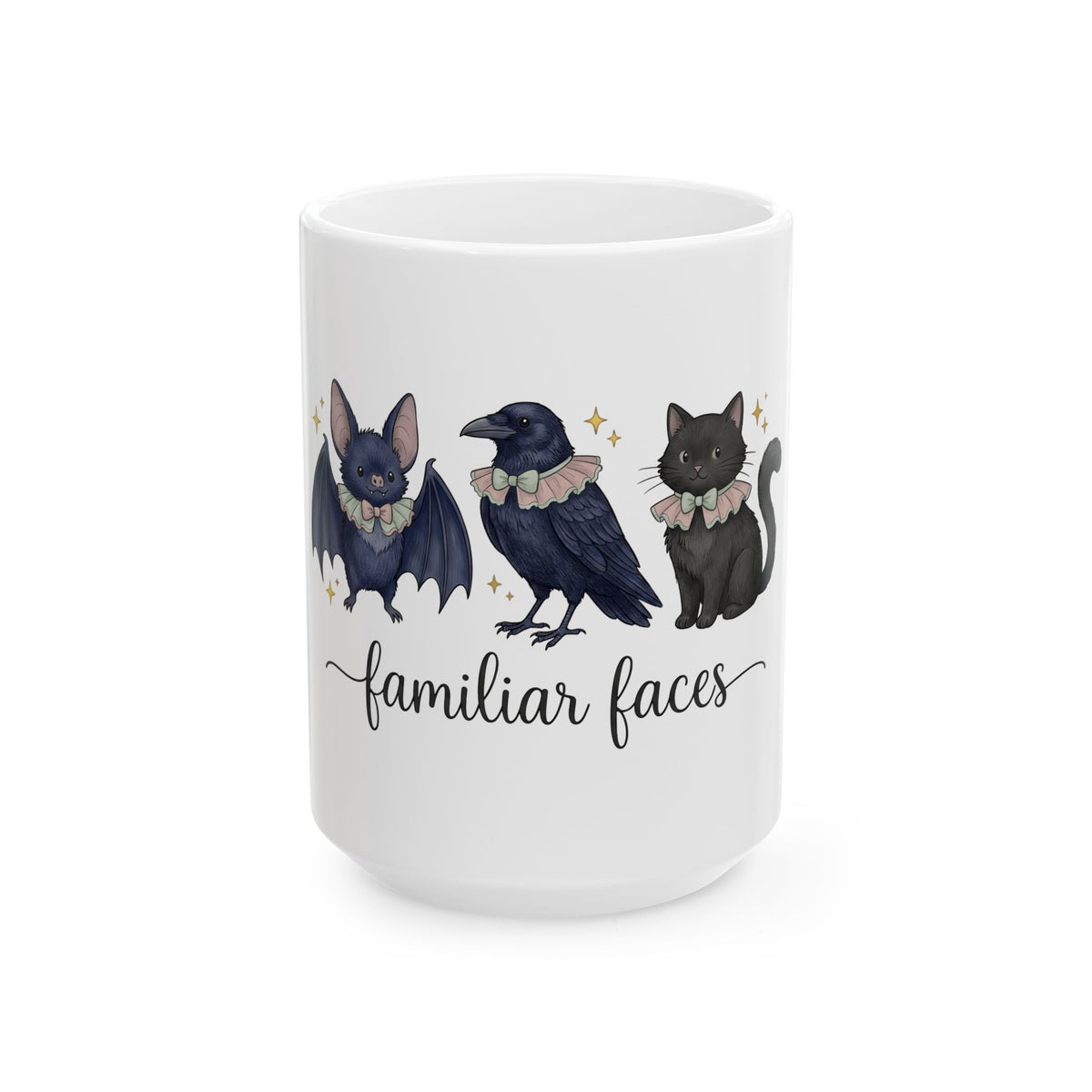 Bat Crow Cat Mug Halloween Witch Gift Women Cute Mug Animal Mug Spooky Fan Cartoon Mug Magical Graphic Hand