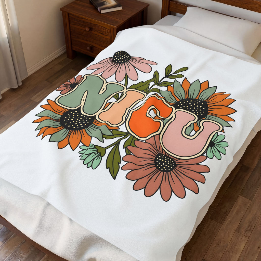 Flower Print Blanket NICU Nurse Healthcare Gift Women Hippie Blanket Floral Blanket Nurse Practitioner Enthusiast Bohemian Blanket Medical Graphic