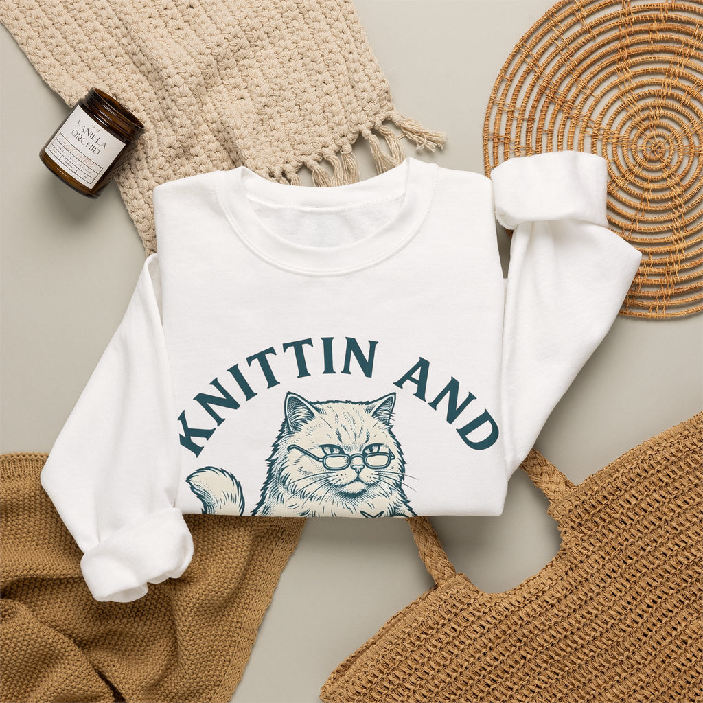 Kitten Crochet Sweatshirt Cat Craft Gift Women Sketch Sweatshirt Amigurumi Sweatshirt Cat Fan Crocheted Graphic Retro Wool Ball Sweatshirt