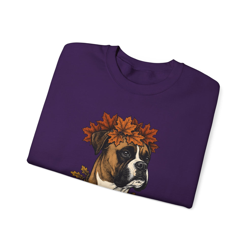 Boxer Puppy Sweatshirt Dog Autumn Gift Women Retro Sweatshirt Puppy Sweatshirt Dog Fan Pup Sweatshirt Fall Graphic Sketch Fall Leaves Sweatshirt