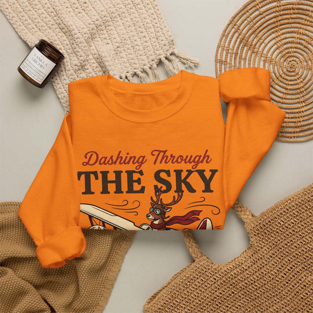 Deer Airplane Sweatshirt Christmas Celebration Gift Women Rustic Sweatshirt Fawn Sweatshirt Noel Fan Vintage Sweatshirt Party Graphic Classic Neckwear Sweatshirt