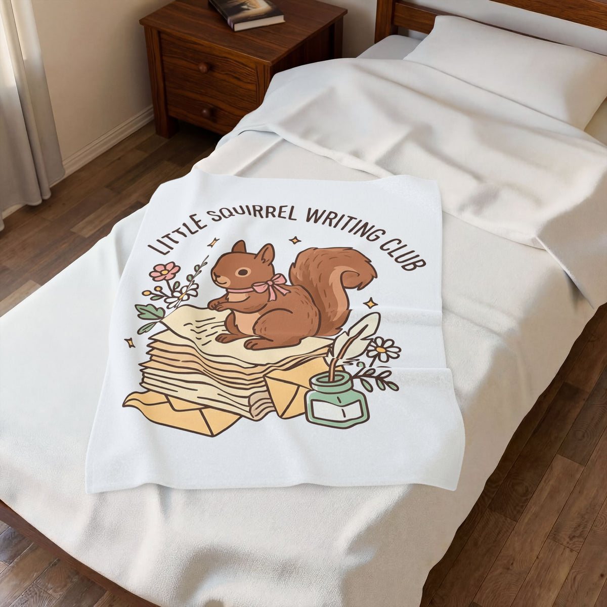 Squirrel Tower Papers Blanket Writing Critter Gift Women Playful Blanket Paper Tower Blanket Author Fan Stationery Blanket Animal Graphic Line Art