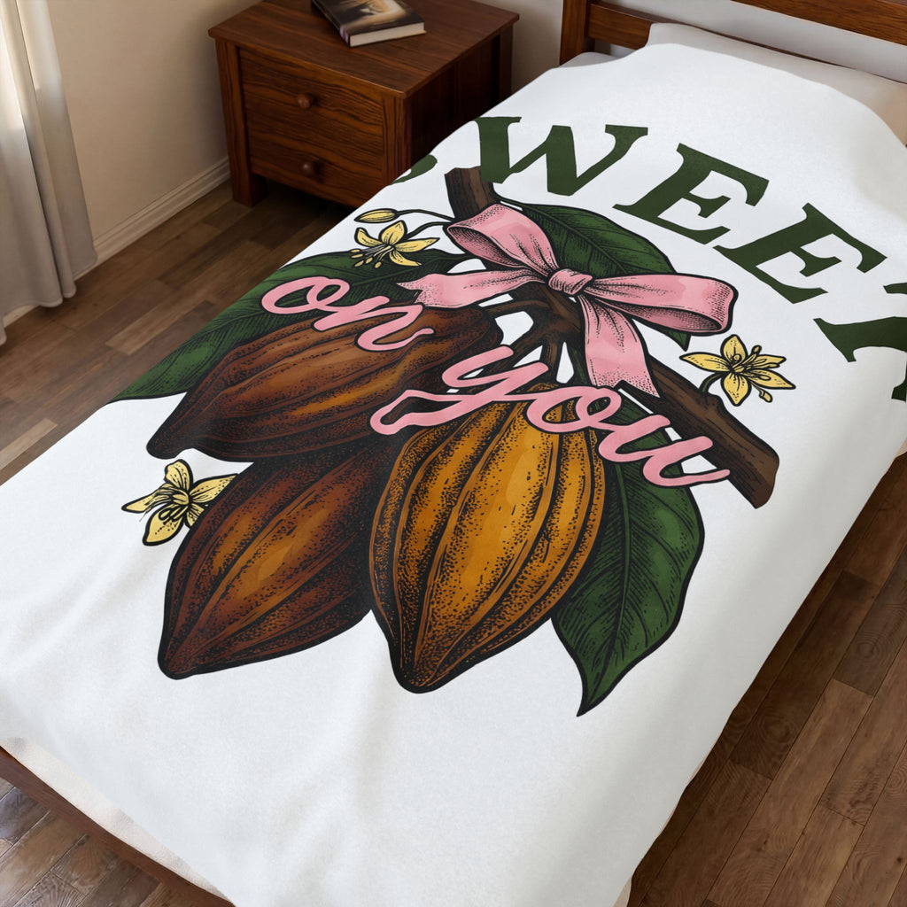 Cocoa Pods Blanket Desserts Chocolate Gift Women Vintage Blanket Cacao Pods Blanket Pastry Fan Retro Blanket Chocolate Bar Graphic Hand Drawn Pink
