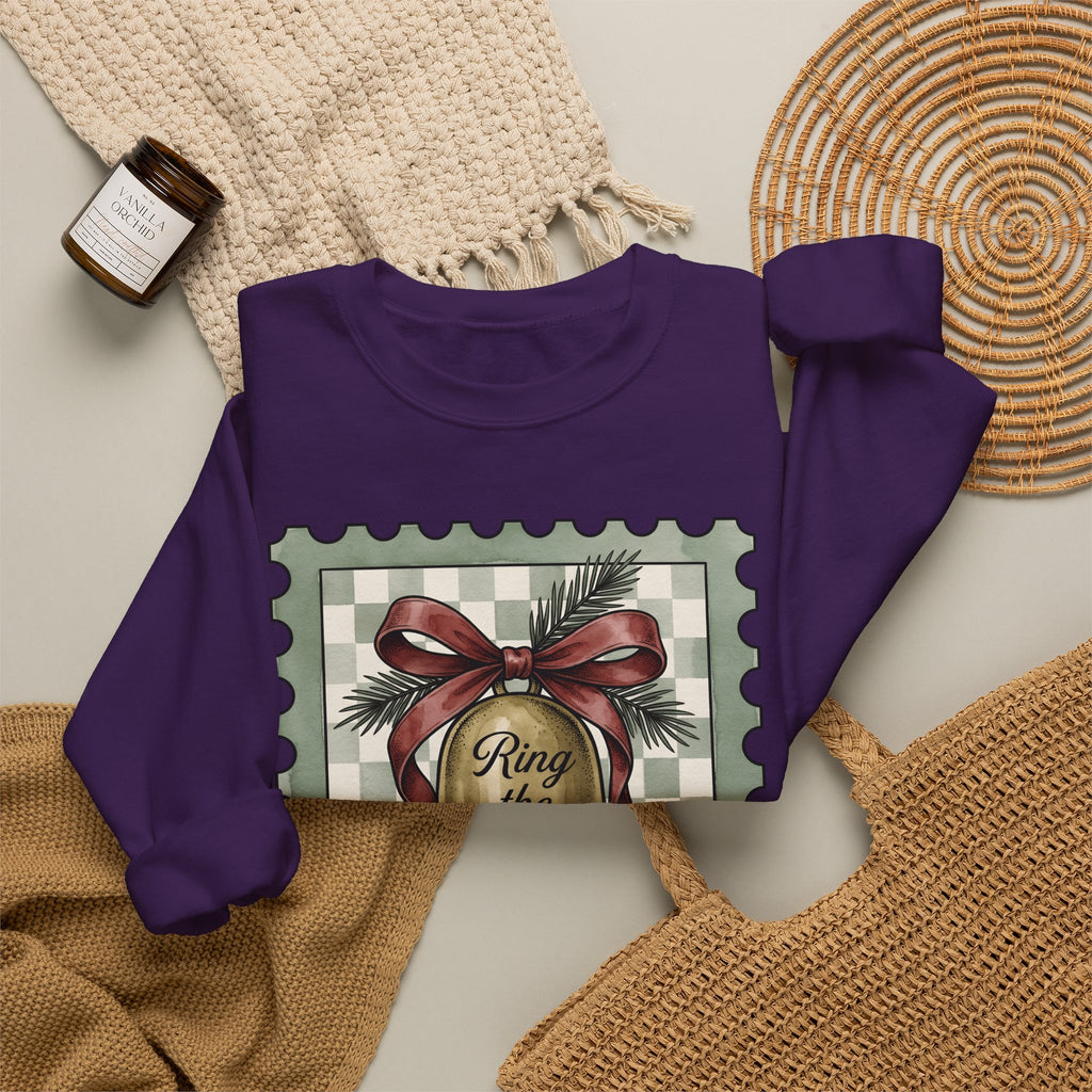 Festive Bell Sweatshirt Christmas Seasonal Gift Women Retro Sweatshirt Jingle Bell Sweatshirt Christmas Fan Vintage Sweatshirt Holiday Graphic Rustic Fir Twig