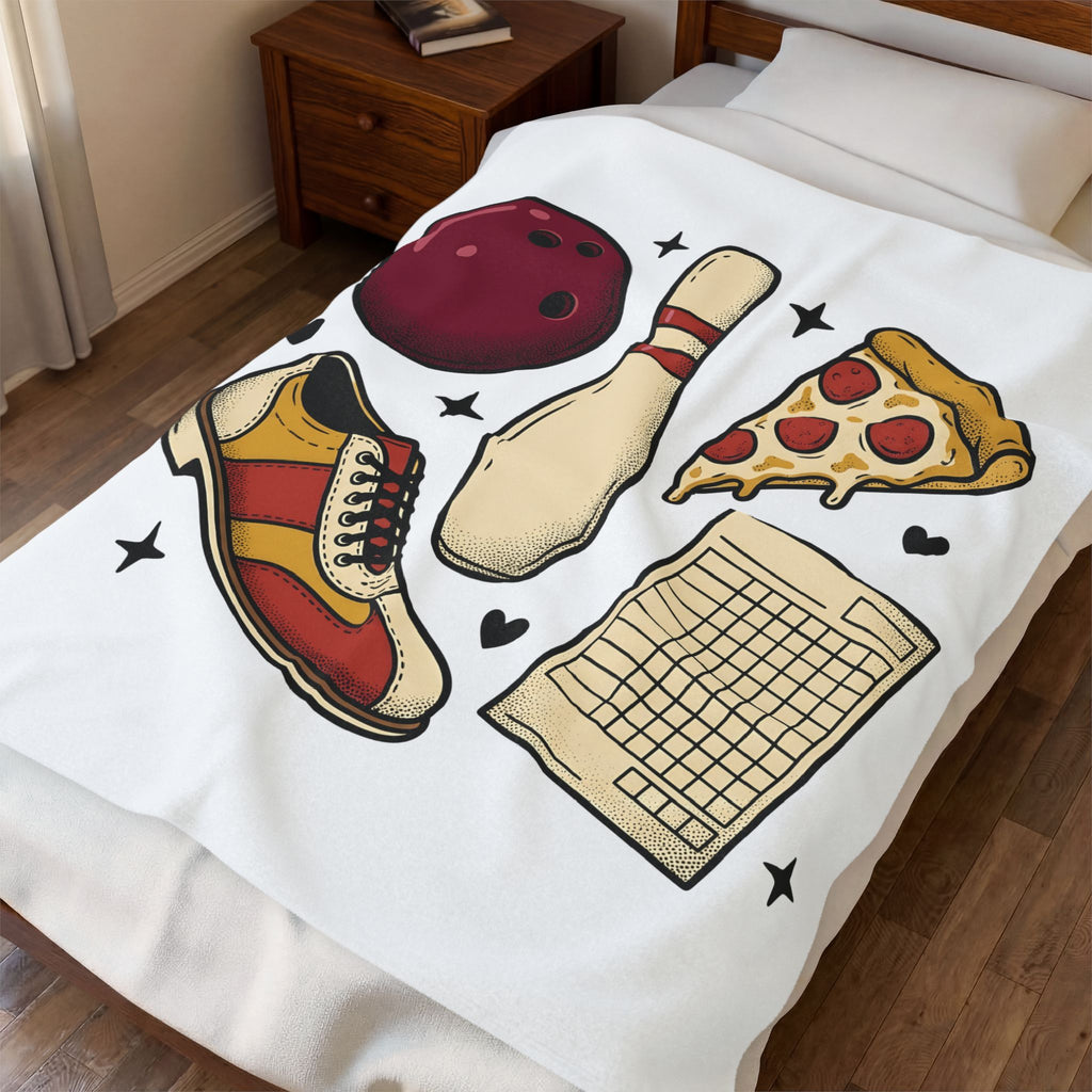 Bowling Ball Pins Blanket Bowling Cuisine Gift Women Classic Blanket Bowling Pins Blanket Bowler Fan Vintage Blanket Food Graphic Old School