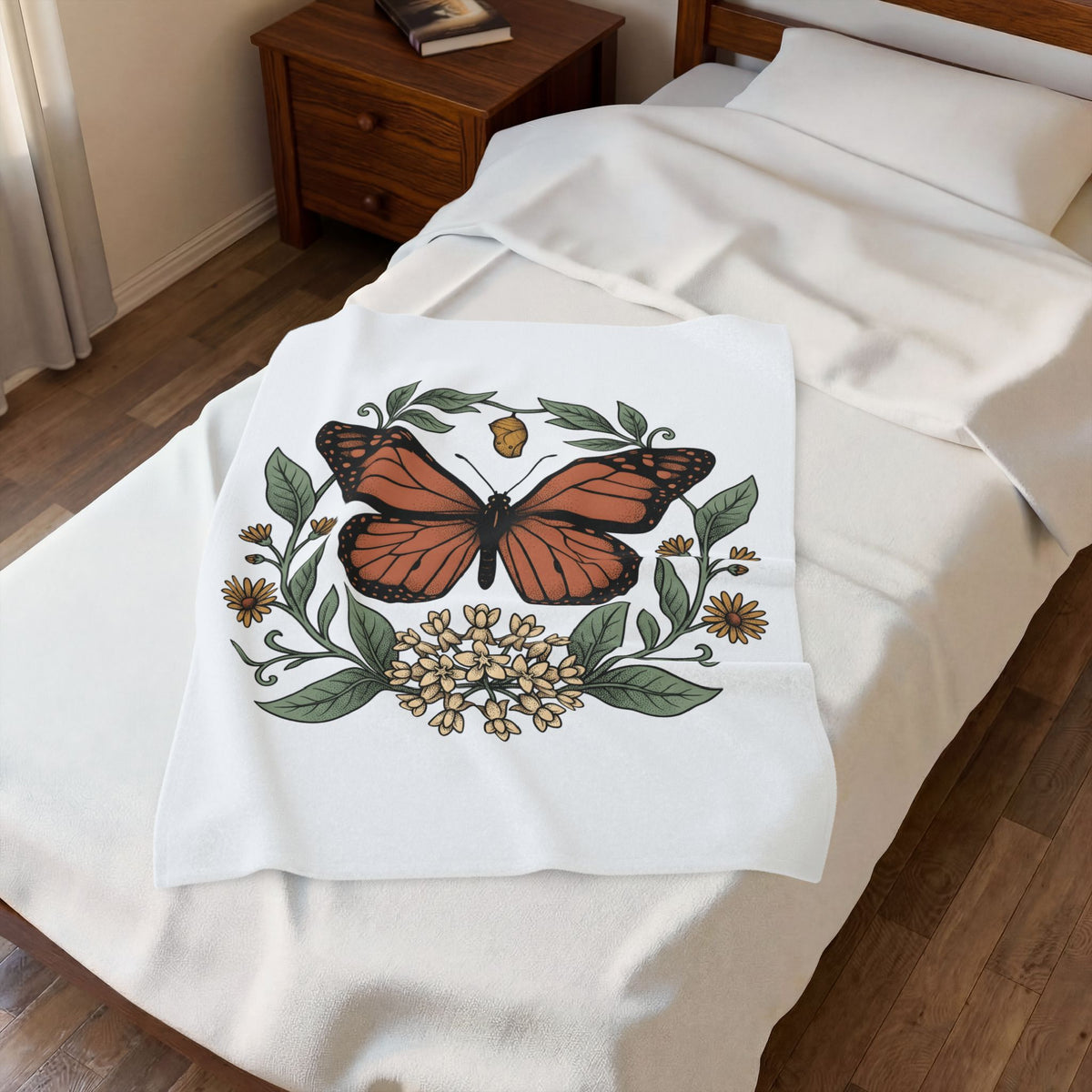 Monarch Moth Butterfly Outdoors Gift Floral Moth Butterfly Fan Botanical Nature Retro Meadow Blanket