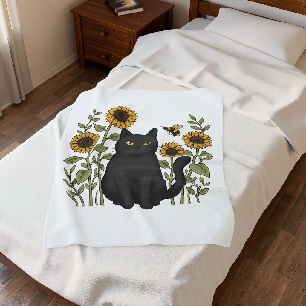 Dark Cat Blanket Boho Chic Garden Gift Women Line Art Blanket Black Cat Blanket Bohemian Fan Minimalist Blanket Gardening Graphic Cartoon Yellow