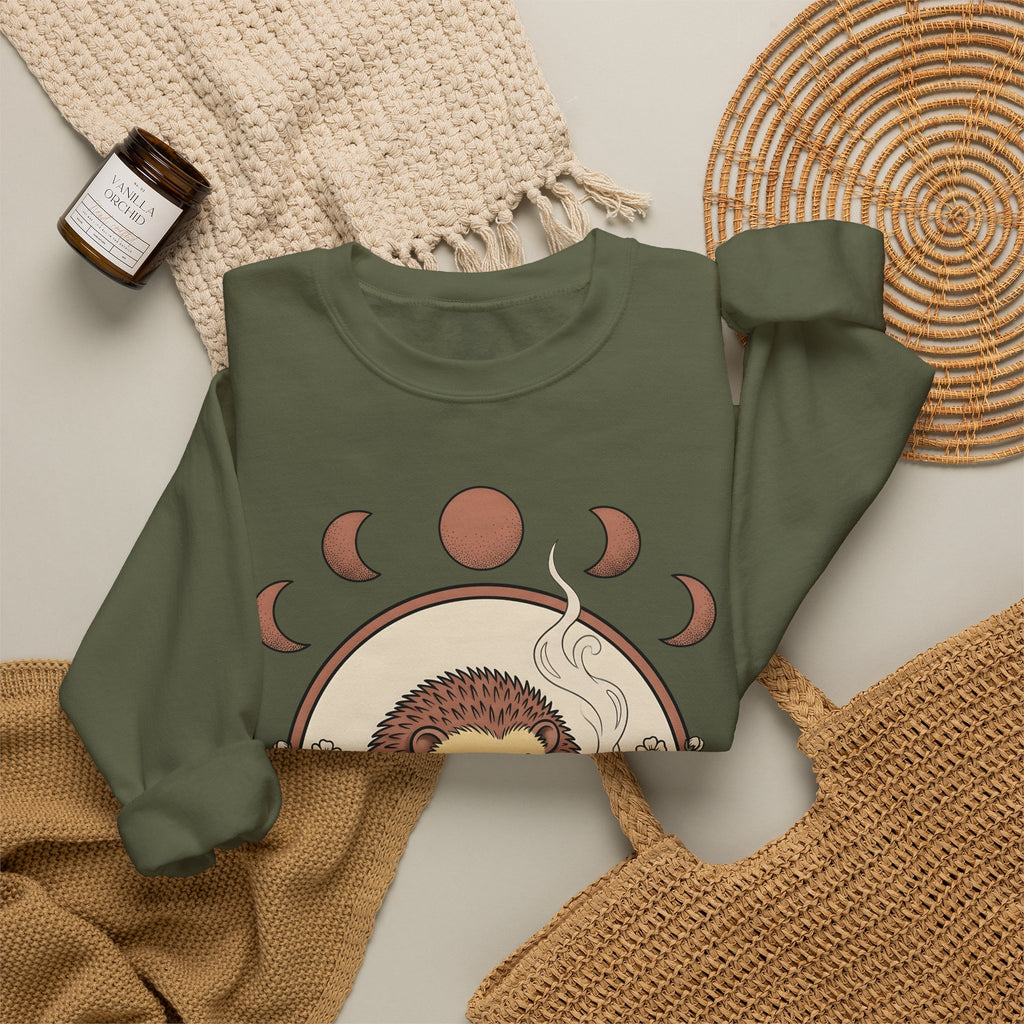 Porcupine Coffee Sweatshirt Cute Wildlife Gift Women Chibi Sweatshirt Coffee Sweatshirt Kawaii Fan Cartoon Sweatshirt Animal Graphic Hand Drawn Strawberry