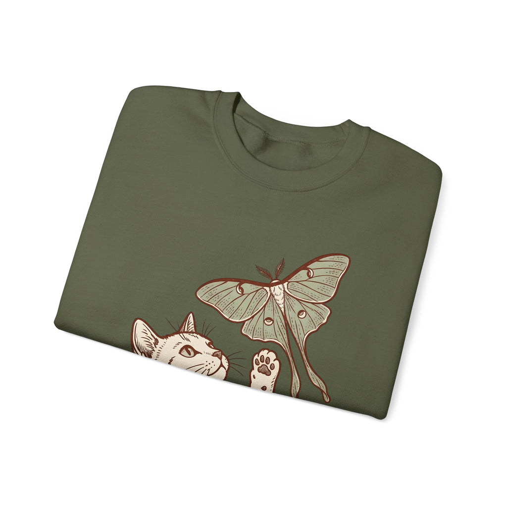 Kitten Moth Sweatshirt Cat Outdoors Gift Women Sketch Sweatshirt Kitten Sweatshirt Cat Fan Drawing Graphic Retro Leaf Sweatshirt