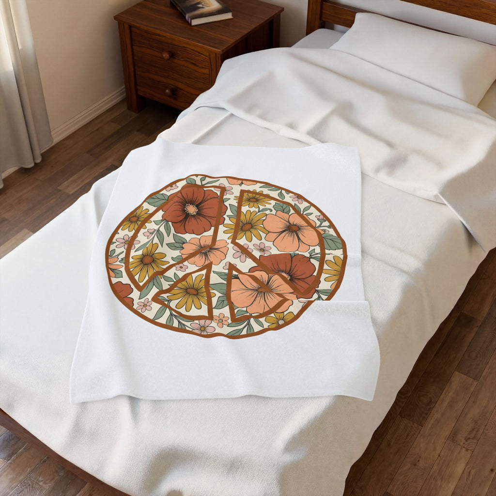 Peace Hand Flower Blanket Boho Chic Psychedelic Gift Women Folk Blanket Peace Sign Blanket Hippie Fan Bohemian Blanket Trippy Graphic Classic