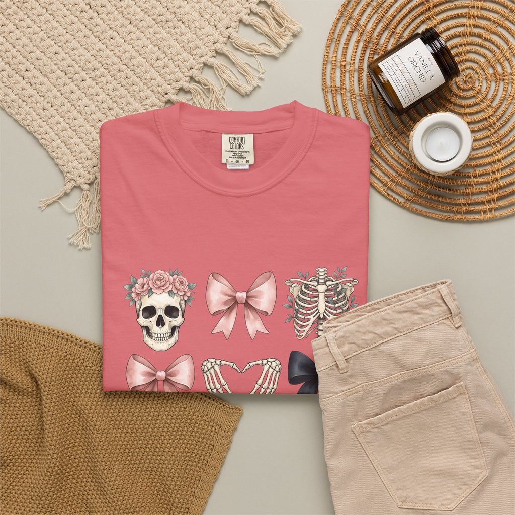 Skull Flower Halloween Dark Gift Watercolor Sugar Skull Horror Fan Gothic Dark Retro Bony T-Shirt