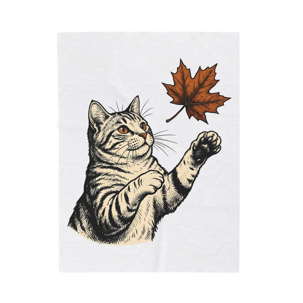 Tabby Cat Blanket Cat Autumn Gift Women Vintage Blanket Kitty Blanket Feline Fan Retro Blanket Fall Graphic Hand Drawn Maple Leaf Blanket