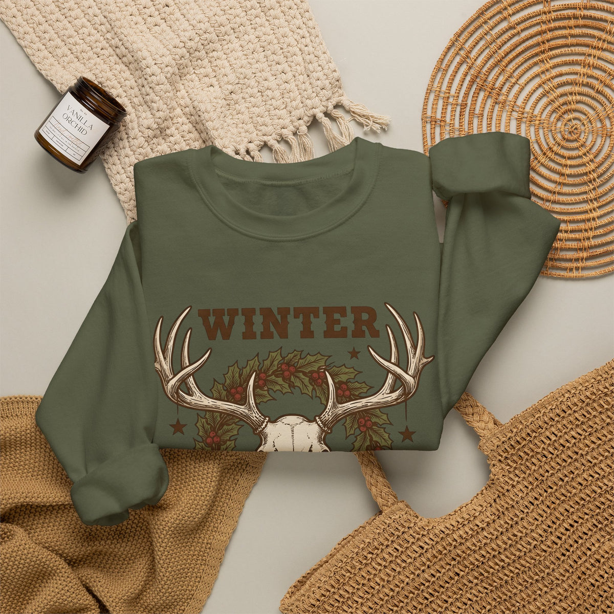 Antler Skull Sweatshirt Christmas Frost Gift Women Throwback Sweatshirt Deer Skull Sweatshirt Xmas Fan Holiday Sweatshirt Frosty Graphic Cartoon Pine Wreath